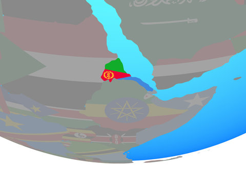 Eritrea with national flag on simple political globe.