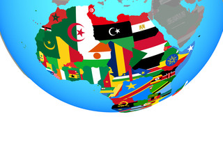 Africa with national flags on simple political globe.