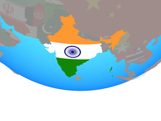 India with national flag on simple political globe.