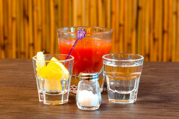 Alcoholic cocktail mix set for drinking tequila silver on the table