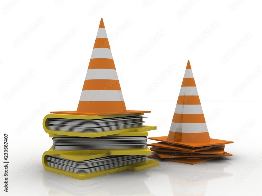 Poster 3d rendering folder icon with traffic cones