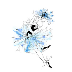  RGBBallerina. Ballet. Dancing girl on Pointe shoes. Watercolor Vector illustration.