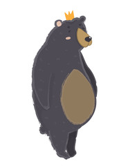 Cute bear in a crown. Hand drawn colored vector illustartion