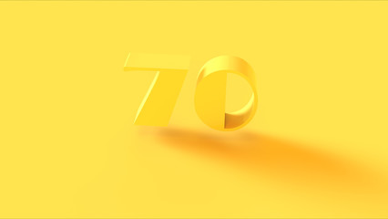 Bright Yellow 3d 70 Sign 3d illustration 3d render