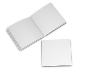 Two square pages booklets open inside pages and blank cover mockup.