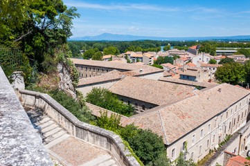 Medieval Avignon cityscape view on Old Town roofs from high viewpoint