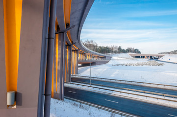 Highway bridge construction at winter in Vilnius Lithuania