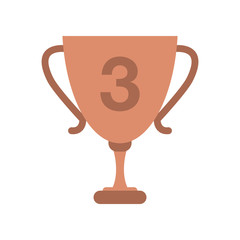 3rd place bronze award trophy flat icon on isolated white transparent background.	