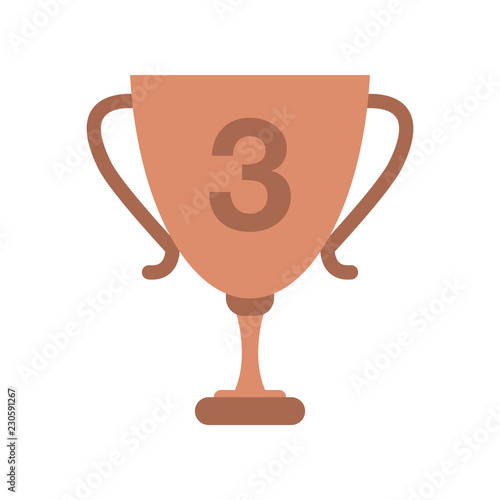 3rd Place Bronze Award Trophy Flat Icon On Isolated White