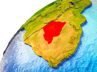 Botswana on 3D Earth model with visible country borders.