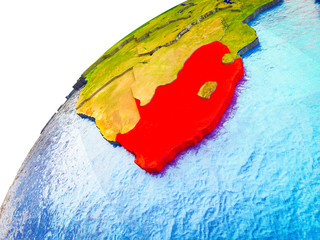 South Africa on 3D Earth model with visible country borders.
