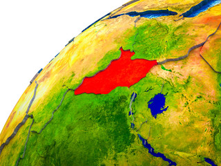 South Sudan on 3D Earth model with visible country borders.