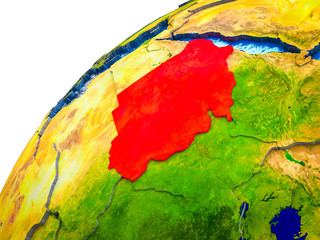 Sudan on 3D Earth model with visible country borders.
