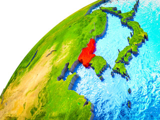 North Korea on 3D Earth model with visible country borders.