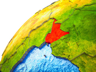 Cameroon on 3D Earth model with visible country borders.