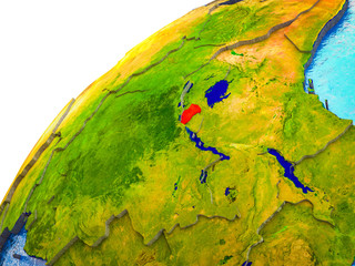 Rwanda on 3D Earth model with visible country borders.