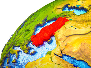 Turkey on 3D Earth model with visible country borders.