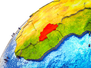 Burkina Faso on 3D Earth model with visible country borders.