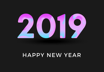 Inscription 2019 and Happy New Year isolated on black background