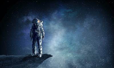 Astronaut and his mission. Mixed media