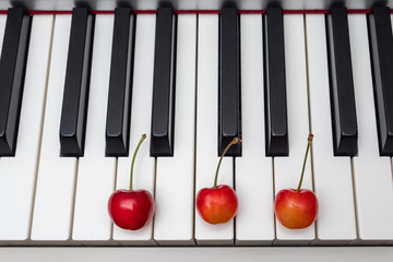 Piano chord Am (A minor) shown by cherries on the key - 10/12 of minor series