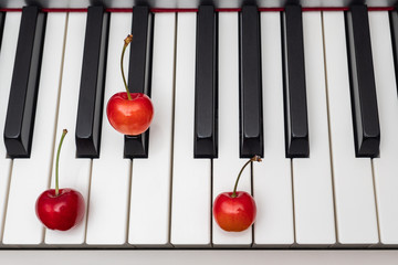 Piano chord Cm (C minor) shown by cherries on the key - 1/12 of minor series