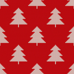 Christmas Knitted Pattern with Christmas Trees. Wool Knitting Seamless Sweater Design