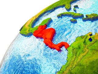 Central America on 3D Earth model with visible country borders.
