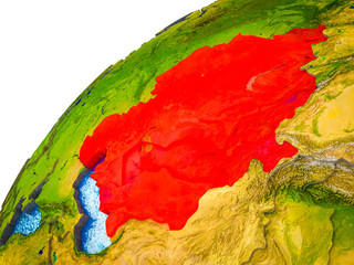 Central Asia on 3D Earth model with visible country borders.