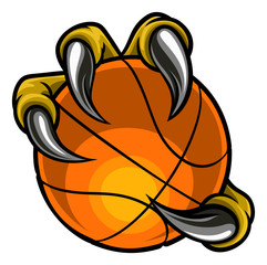 Fototapeta premium Eagle, bird or monster claw or talons holding a basketball ball. Sports graphic.