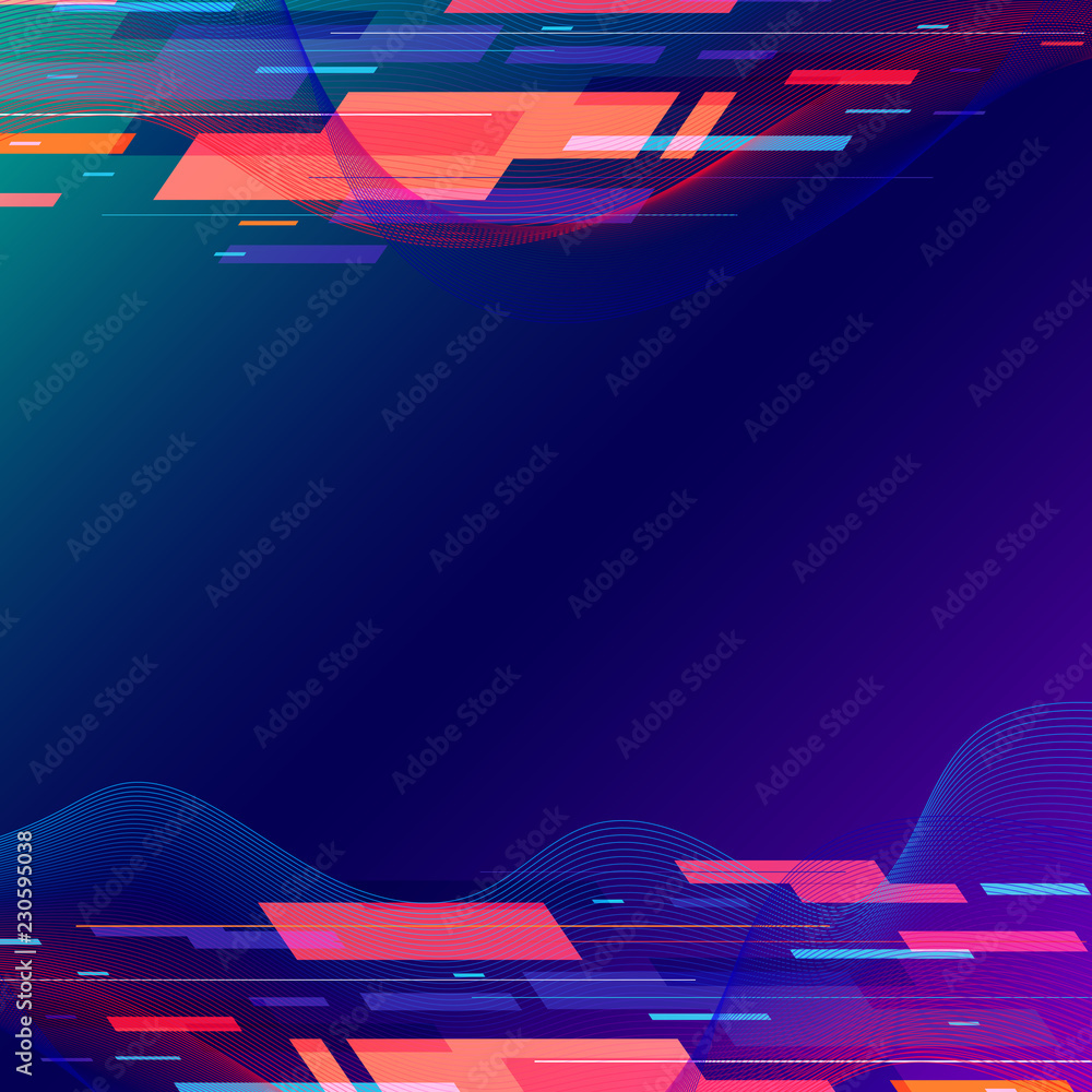Poster template abstract technology geometric and twist lines colorful on dark blue background.