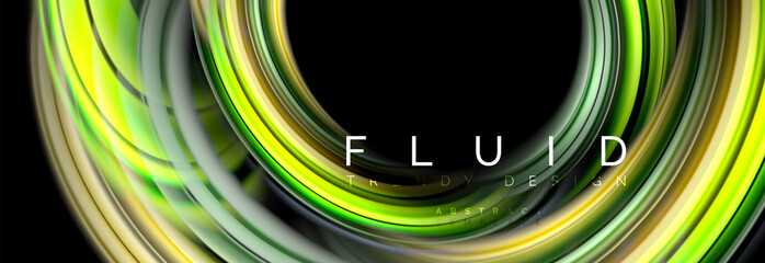 Background abstract design, flowing mixing liquid color waves on black