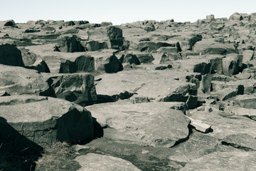 Beautiful stony rocky desert landscape of Iceland. Toned © strannik_fox