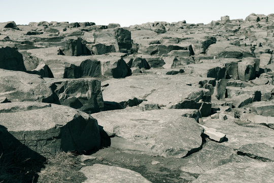 Beautiful stony rocky desert landscape of Iceland. Toned