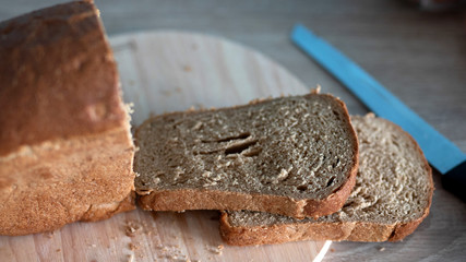 sliced brown bread not a wooden Board