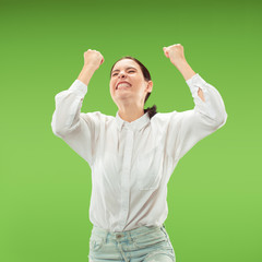 I won. Winning success happy woman celebrating being a winner. Dynamic image of caucasian female...