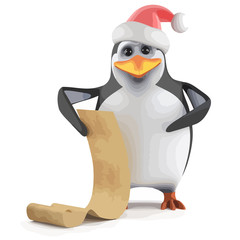 Vector 3d Xmas penguin shopping list