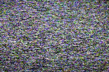 Glitch tv screen on digital television. Noise and glitch during radio transmission, image...