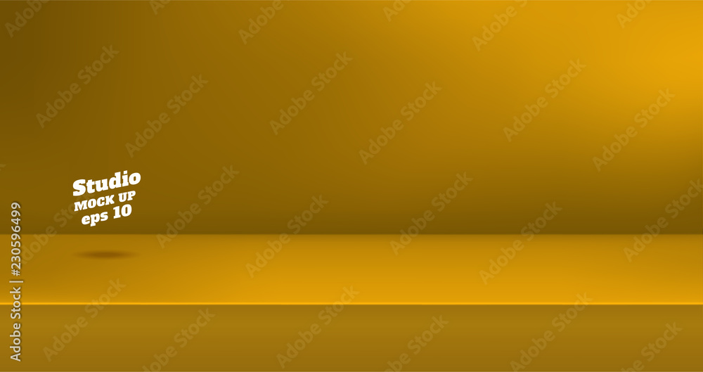 Fototapete vector,empty vivid yellow color studio table room background ,product display with copy space for di