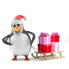 Vector 3d Xmas penguin gift sleigh