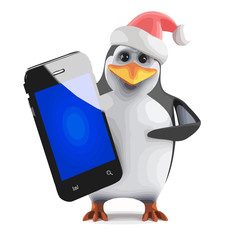 Vector 3d Santa penguin with a smartphone