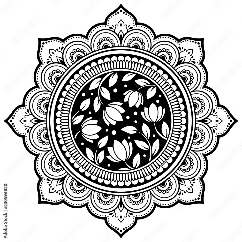 Wall mural circular pattern in form of mandala with flower for henna, mehndi, tattoo, decoration. decorative or