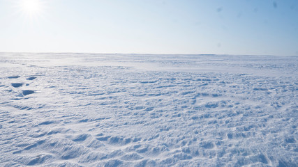 A Field covered with a snow in winter season. Winter countryside landscape.