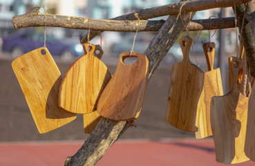 Wooden kitchen boards are sold on the market