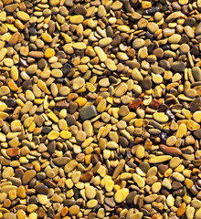 Small yellow stones on the road surface as background