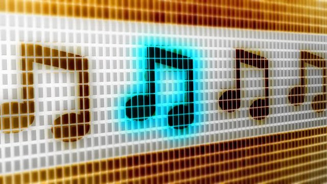 Musical note icon on the Screen. 4K Resolution. Encoder Prores 4444. Great Quality. Looping.