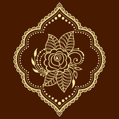 Mehndi flower pattern in frame for Henna drawing and tattoo. Decoration in ethnic oriental, Indian style.