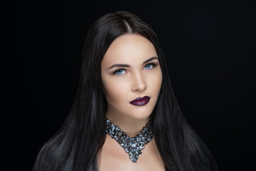 Sexy girl with gorgeous black hair