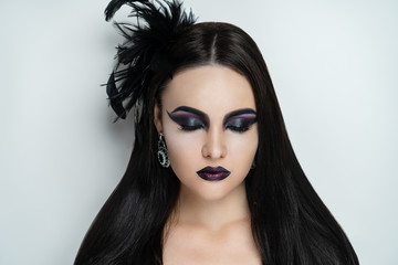 Naklejka premium Sexy girl with gorgeous black hair