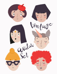 Vintage avatars. Hand drawn vector set. All elements are isolated